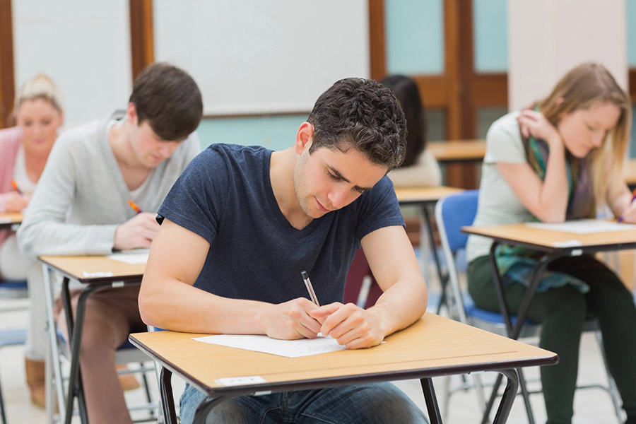 Students taking a test in a classroom in Fort Worth